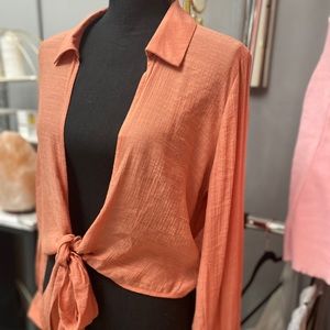 Tie in front Coral blouse.
